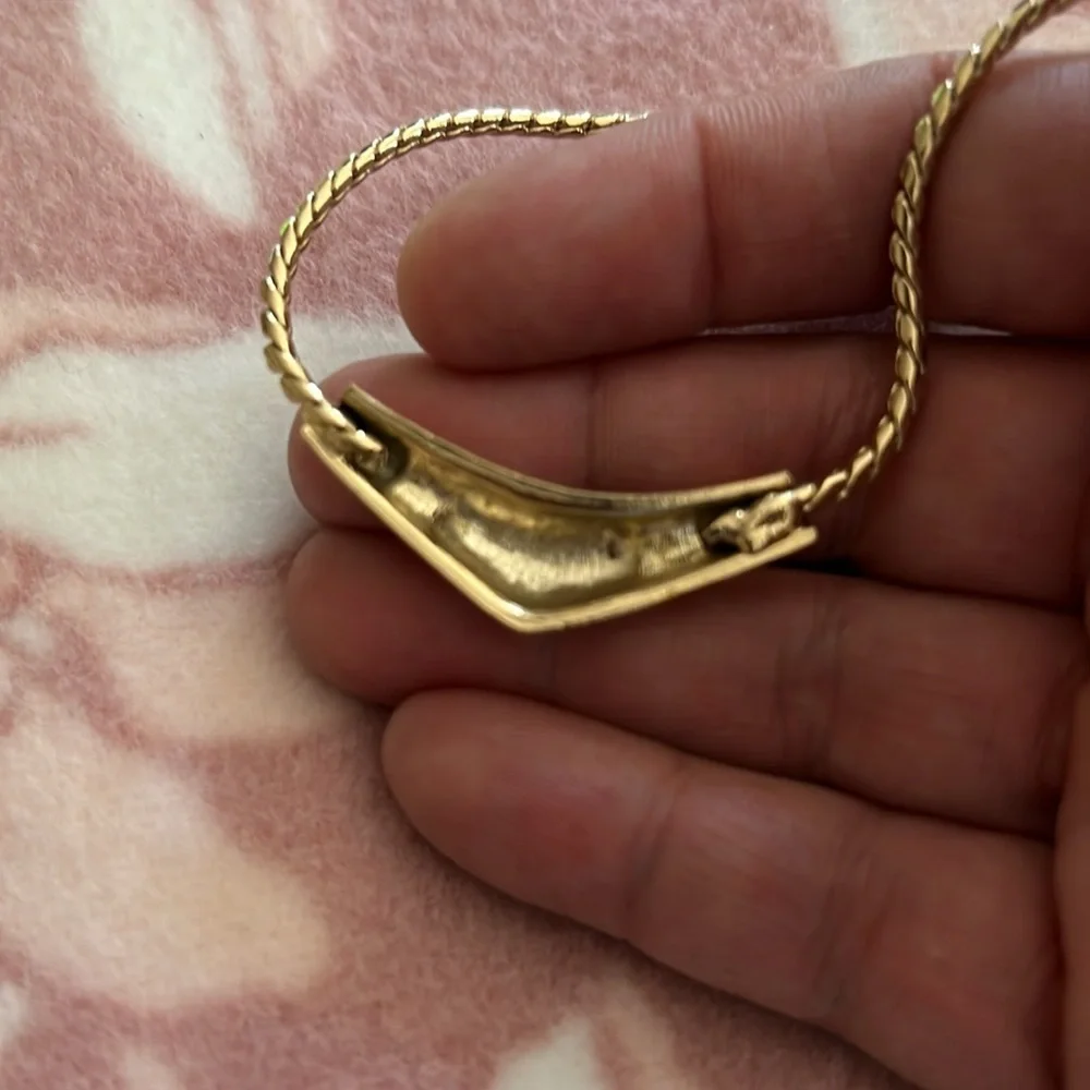 Vintage Gold Rope Chain Necklace with Ivory Enamel & Rhinestone Accents